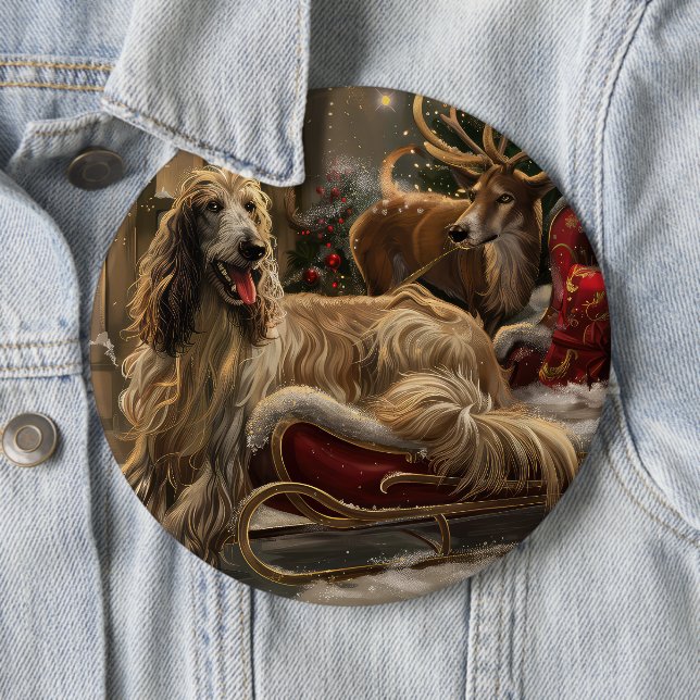 Afghan Hound Dog Christmas Festive 6 Inch Round Button (In Situ)