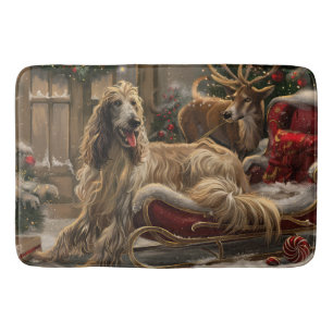Afghan Hound Dog Christmas Festive Bath Mat