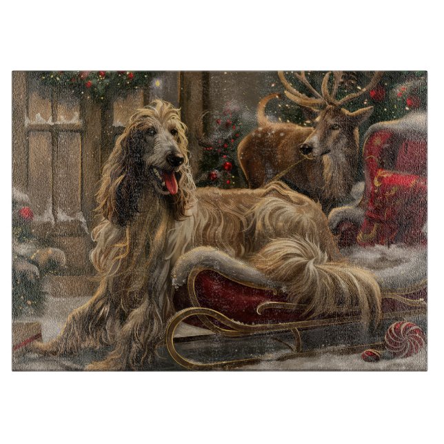 Afghan Hound Dog Christmas Festive Cutting Board (Front)