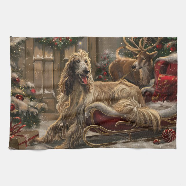 Afghan Hound Dog Christmas Festive Kitchen Towel (Horizontal)