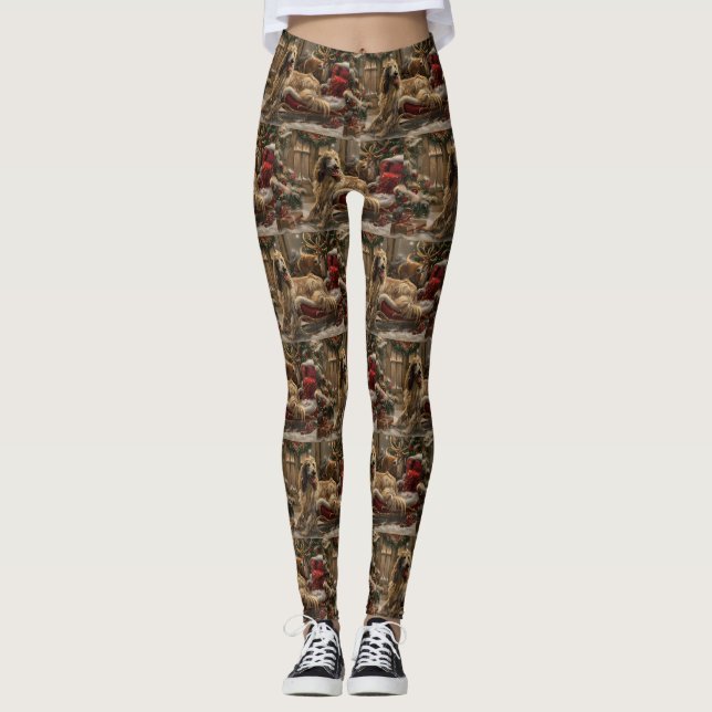 Afghan Hound Dog Christmas Festive Leggings (Front)