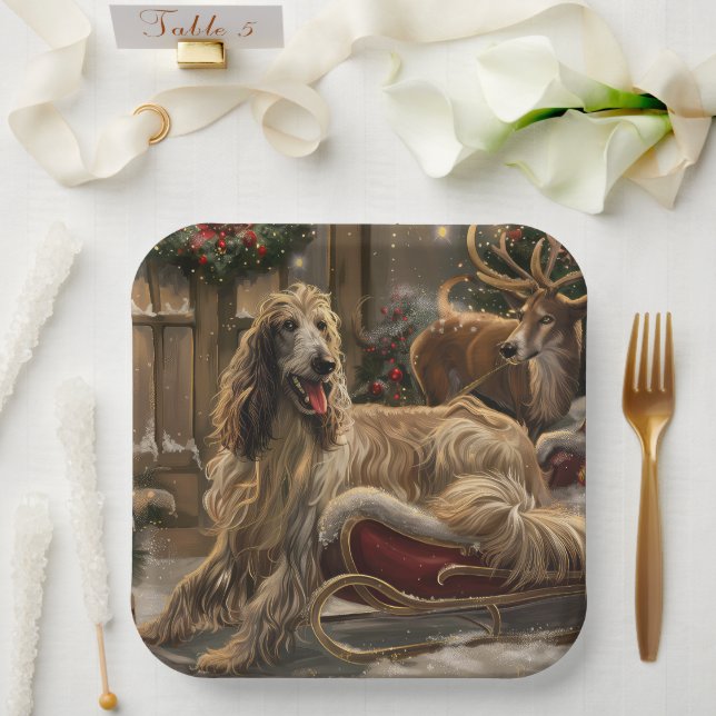 Afghan Hound Dog Christmas Festive Paper Plate (Wedding)