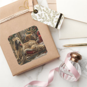Afghan Hound Dog Christmas Festive Square Sticker