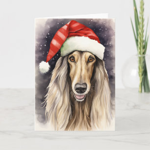 Afghan Hound Dog Christmas Santa Paws Festive Thank You Card