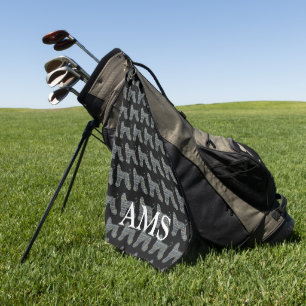 Afghan Hound Dog Cute Silhouette Y&B Grid Black Golf Towel