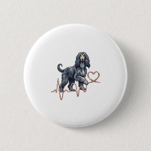 Afghan Hound Dog Heartbeat Line Heart 2 Inch Round Button