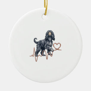 Afghan Hound Dog Heartbeat Line Heart Ceramic Ornament