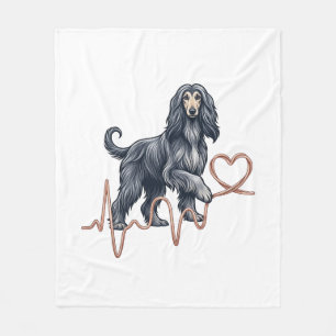 Afghan Hound Dog Heartbeat Line Heart Fleece Blanket