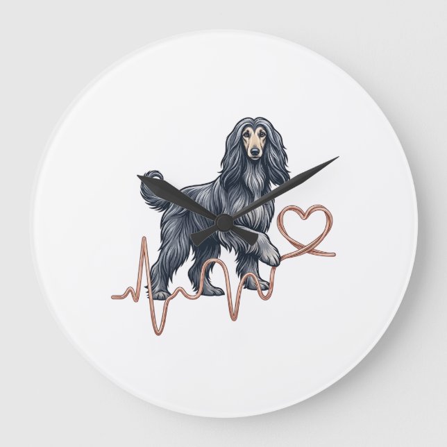 Afghan Hound Dog Heartbeat Line Heart Large Clock (Front)
