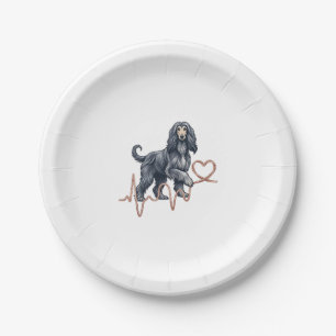 Afghan Hound Dog Heartbeat Line Heart Paper Plate