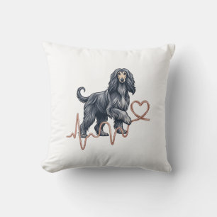 Afghan Hound Dog Heartbeat Line Heart Throw Pillow