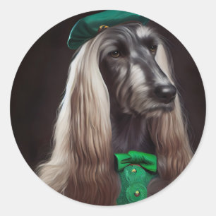 afghan hound dog in St. Patrick's Day Dress Classic Round Sticker