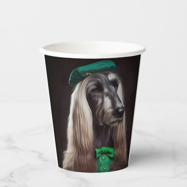 afghan hound dog in St. Patrick's Day Dress Paper Cups (Front)