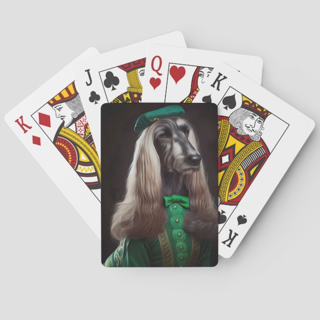 afghan hound dog in St. Patrick's Day Dress Playing Cards (Back)