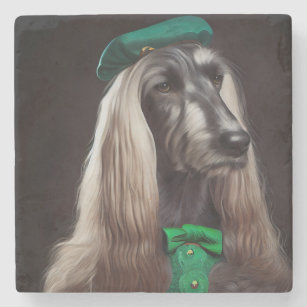 afghan hound dog in St. Patrick's Day Dress Stone Coaster