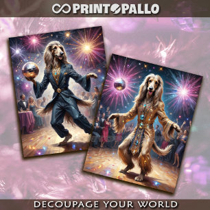 Afghan Hound dog in vintage 70s disco dance Tissue Paper