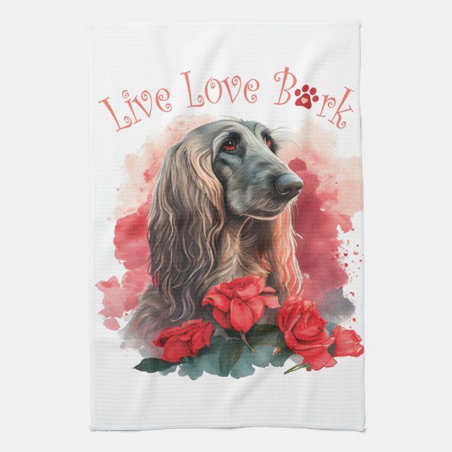 Afghan Hound Dog Mom Floral Kitchen Towel (Vertical)