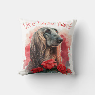 Afghan Hound Dog Mom Floral Throw Pillow