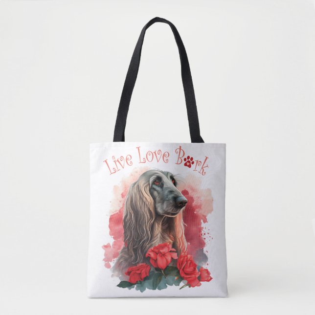 Afghan Hound Dog Mom Floral Tote Bag (Front)