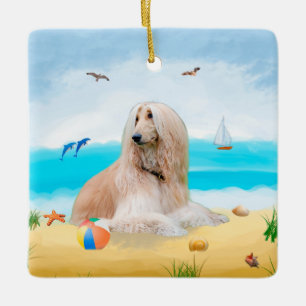 Afghan Hound Dog on Beach Ceramic Ornament