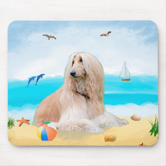 Afghan Hound Dog on Beach Mouse Pad (Front)