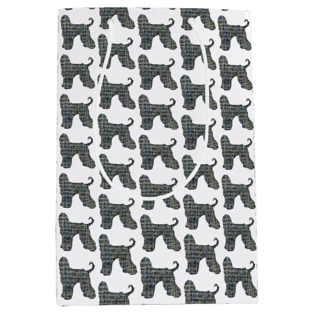 Afghan Hound Dog & Paw Silhouette Grid White Medium Gift Bag (Front)