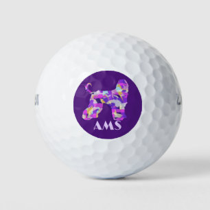 Afghan Hound Dog Purple Silhouette Monogram Golf Balls