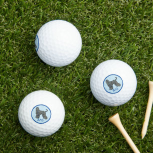 Afghan Hound Dog Silhouette Monogram Grid Blue Golf Balls