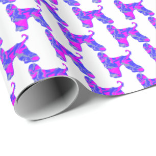 Afghan Hound Dog Silhouette Pink & Blue White Gift Wrapping Paper