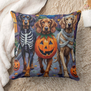 Afghan Hound Dogs Trick-or-Treating in Halloween Throw Pillow