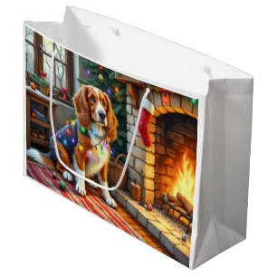 Afghan Hound Fireplace with Christmas Lights Large Gift Bag