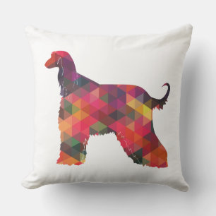 Afghan Hound Geometric Pattern Silhouette Multi Throw Pillow