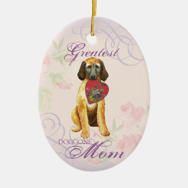 Afghan Hound Heart Mom Ceramic Ornament (Front)