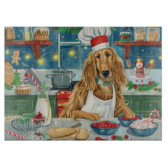 Afghan Hound Holiday Baking: Festive Christmas Cutting Board (Front)
