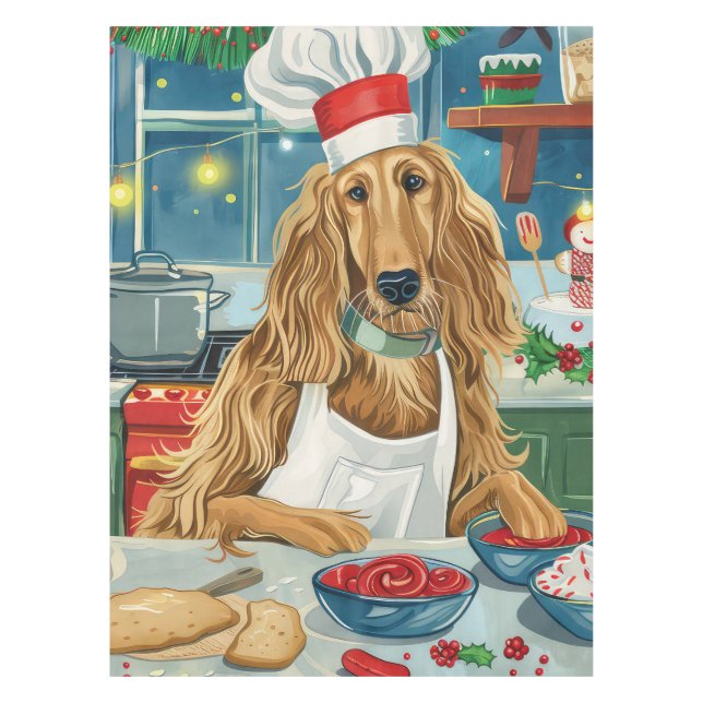 Afghan Hound Holiday Baking: Festive Christmas Tablecloth (Front)