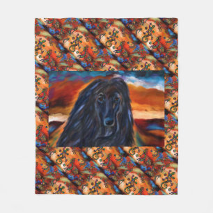 Afghan Hound Kokopelli Art Painting   Fleece Blanket