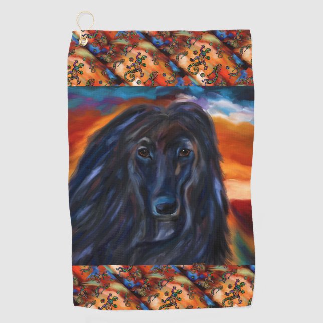 Afghan Hound Kokopelli Art Painting     Golf Towel (Front)