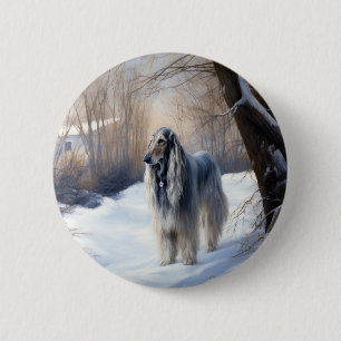 Afghan Hound Let It Snow Christmas  2 Inch Round Button