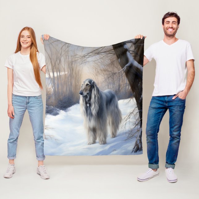 Afghan Hound Let It Snow Christmas  Fleece Blanket (In Situ)