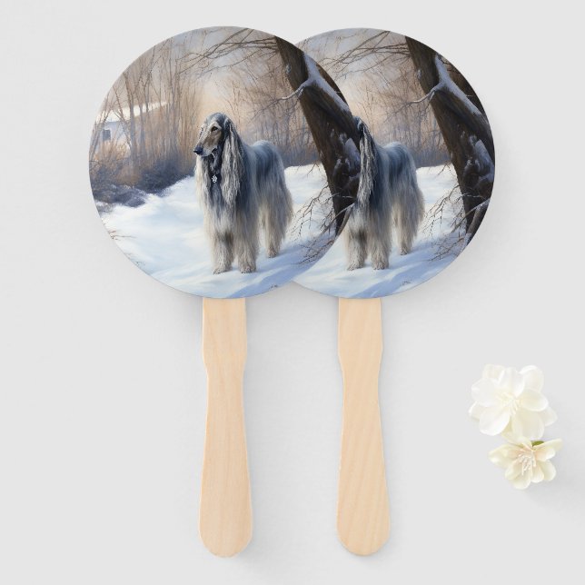 Afghan Hound Let It Snow Christmas  Hand Fan (Front and Back)