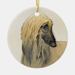 Afghan Hound Painting - Cute Original Dog Art Ceramic Ornament