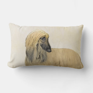 Afghan Hound Painting - Cute Original Dog Art Lumbar Pillow