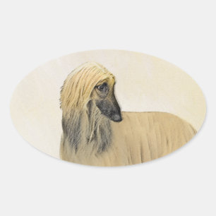 Afghan Hound Painting - Cute Original Dog Art Oval Sticker
