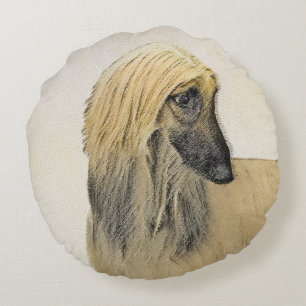 Afghan Hound Painting - Cute Original Dog Art Round Pillow