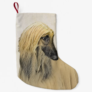 Afghan Hound Painting - Cute Original Dog Art Small Christmas Stocking