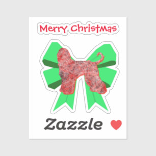 Afghan Hound Red Dog & Green Bow Christmas Sticker