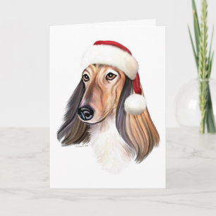 Afghan Hound Red Santa - Customized Holiday Card