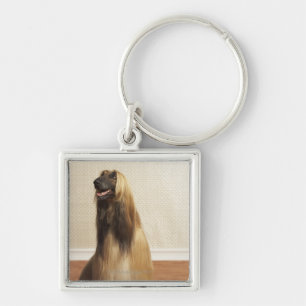 Afghan hound sitting in room 2 keychain