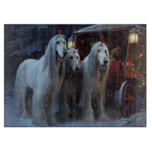 Afghan Hound Snowy Sleigh Ride Christmas Decor Cutting Board
