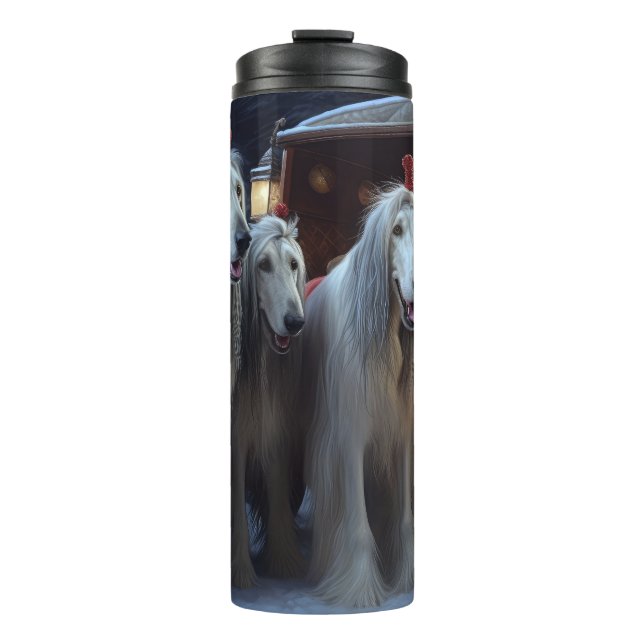 Afghan Hound Snowy Sleigh Ride Christmas Decor Thermal Tumbler (Front)